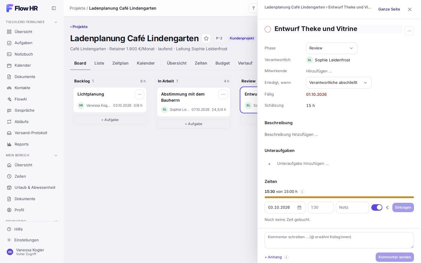Eine Aufgabe, rechts neben dem Board geöffnet
