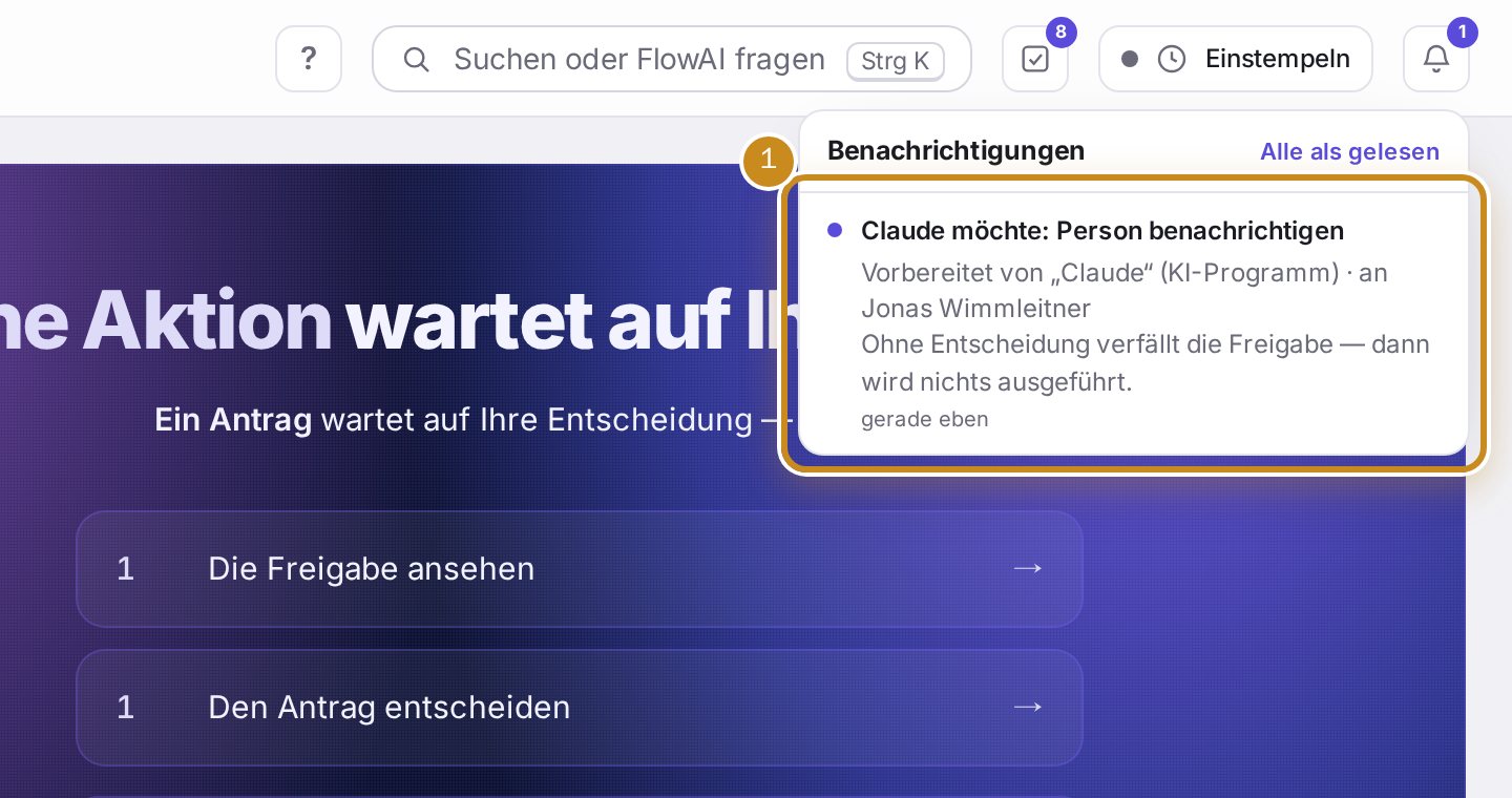 Die Glocke mit der wartenden Freigabe „Claude möchte: …“