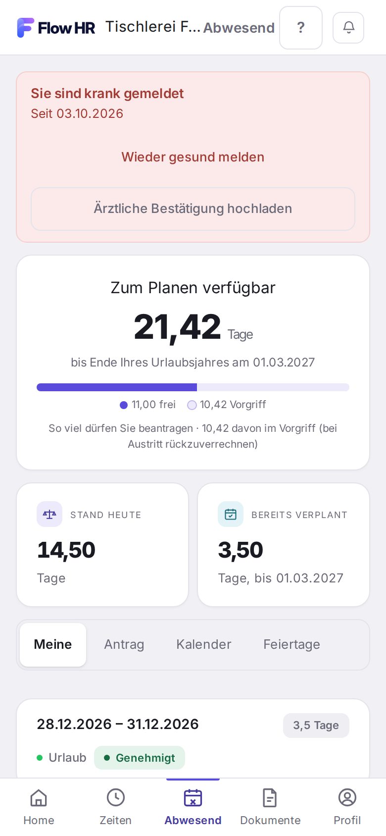 Das rote Feld mit „Wieder gesund melden“