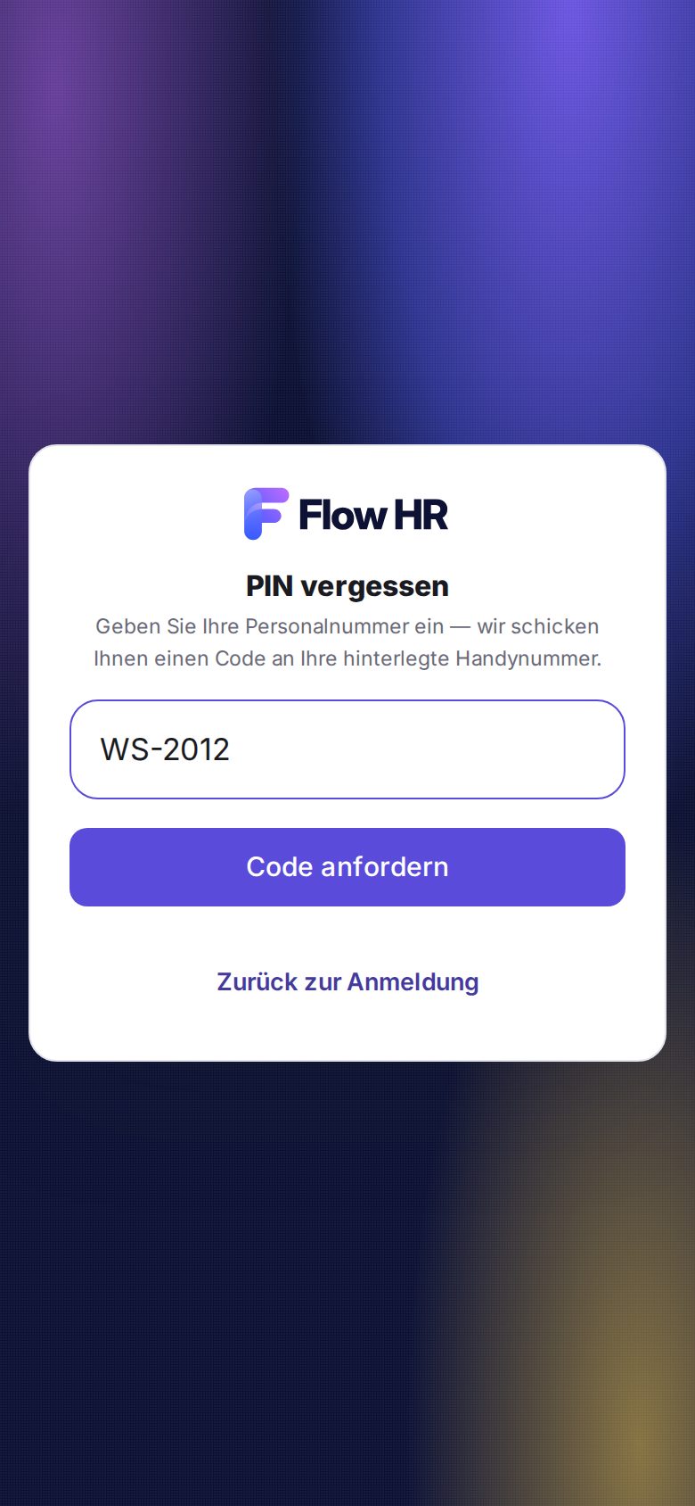 Das Formular „PIN vergessen“