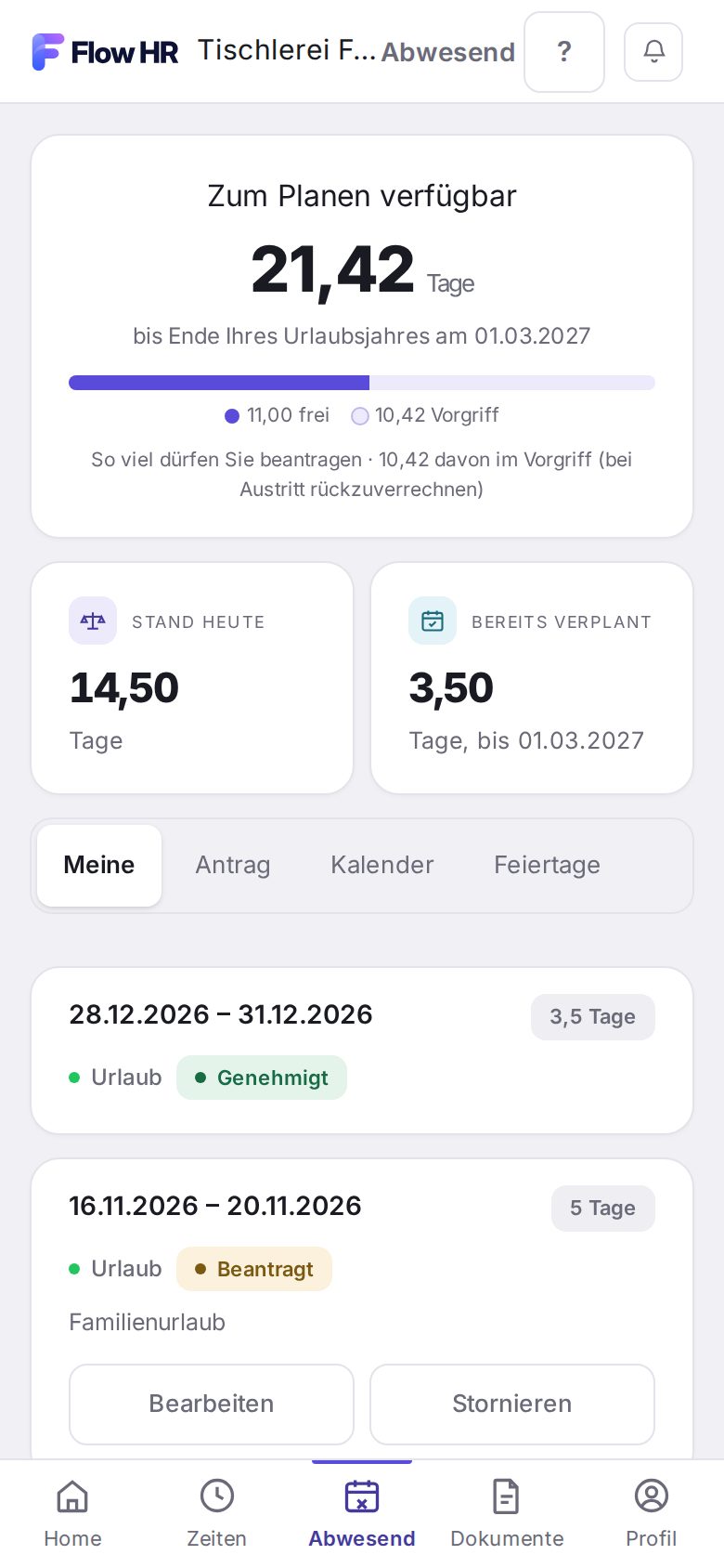 Der neue Antrag im Reiter „Meine“